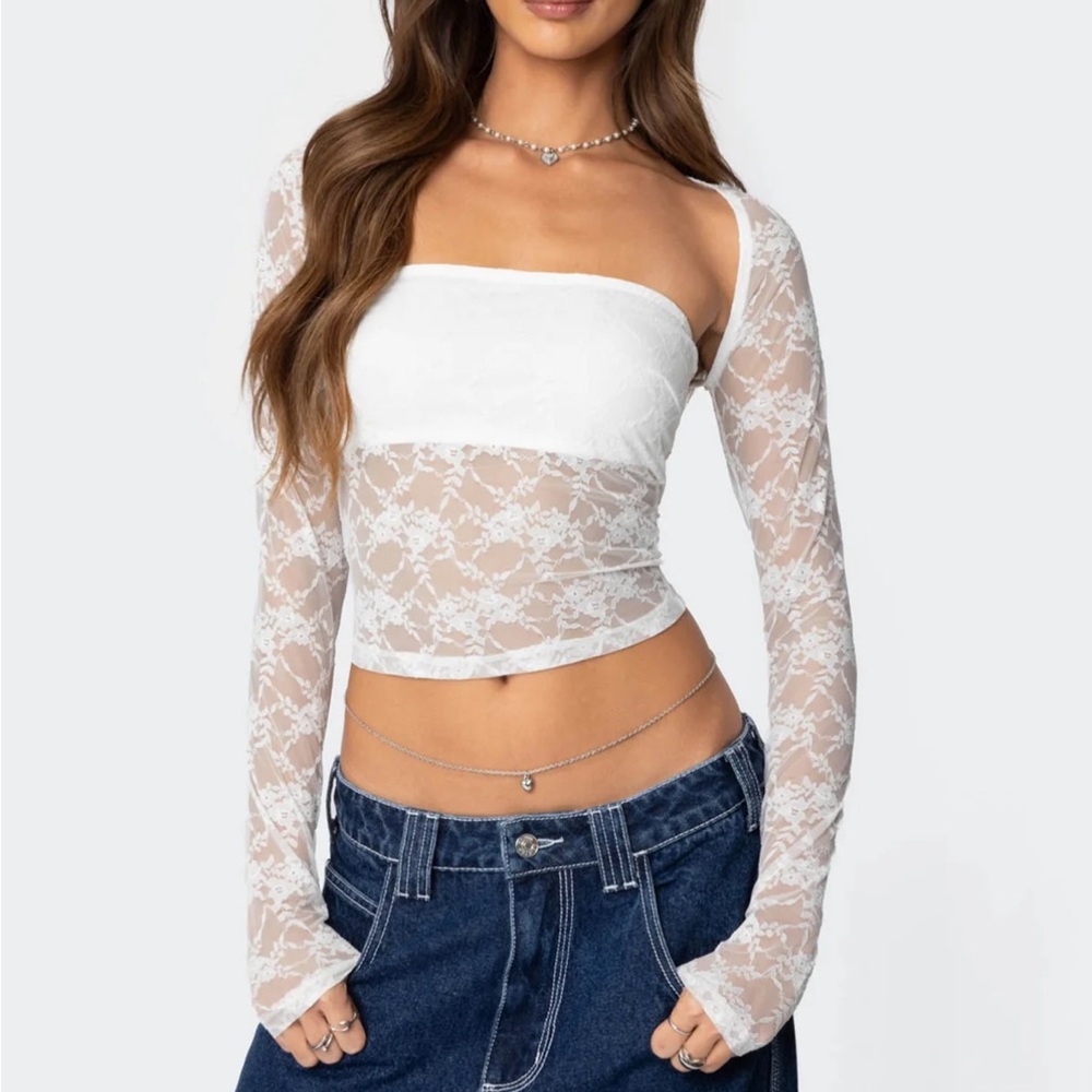 Edikted Addison Sheer Lace Two Piece Top Size Small